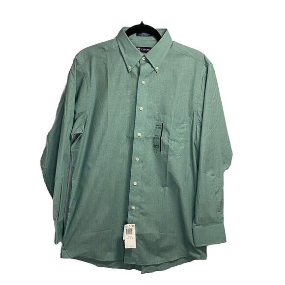 New Chaps Oxford Dress Shirt Men 15.5 32/33 Green Pinpoint Wrinkle Free Oeko-Tex - Picture 1 of 6